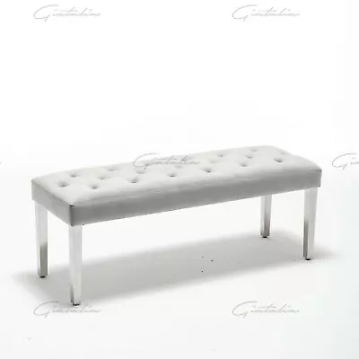 £79.99 • Buy French Velvet Button Bench Metal Chrome Legs - Grey, Cream, Blue, Pink, Shimmer