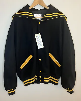 Vintage Delong Letterman Varsity Wool Black Yellow Jacket NWT Deadstock Size XL • $99.99