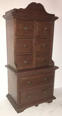 ANTIQUE SPICE CABINET Miniature Chest On Chest 8 DRAWER WOODEN Folk Art Box • $359.20