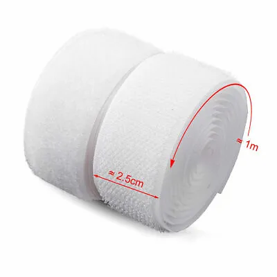 Sticky Back Self Adhesive Tape Hook And Loop Fastener Roll 1m X 25mm White • £3.99