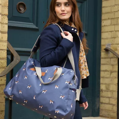 Peony® Dog & Bandana Matte Oilcloth Overnight Weekend Travel Bag Blue • £39.99