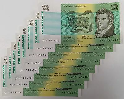 Old Australian $2 Dollar Banknotes New Consecutive Notes X 8 Rare Unc • $109