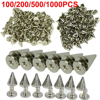 $10.79 • Buy 1000PCS 10MM Silver Spots Cone Screw Metal Studs Rivet Bullet Spikes Tacks NEW