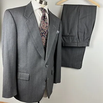 VTG Hart Schaffner Marx Gold Trumpeter 40L Gray Striped Wool Suit 31 X 31 Pants • $60