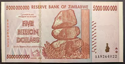 Zimbabwe 5 Billion Dollars 2008 Paper Money Circulated Banknote • $2.65