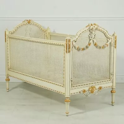 Louis XVI Decorative Child's Bed Carved Mahogany Gilded Gold Antique White • $1721.25