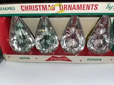 Price Drop‼️Vtg JEWELBRITE Teardrop Ornaments 2-red & 2-green Snowflake 60s • $28.95