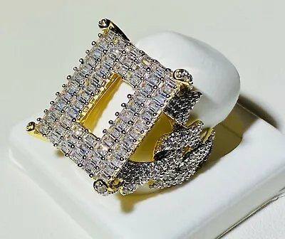 Men's Iced1.5ct CZ AAA Square Miami Cuban Pinky RING 14k Gold Finish Size 6-12 • $31.99