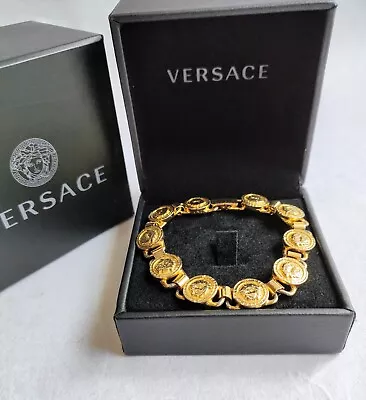 AUTH Gianni Versace Medusa Medal Head Motif Gold Bracelet L:19cm Fast Shipping • $248.66