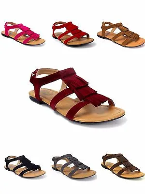 $9.99 • Buy New Womens Fringe Sandals Tassel Flat Summer Strappy Gladiator Sandals