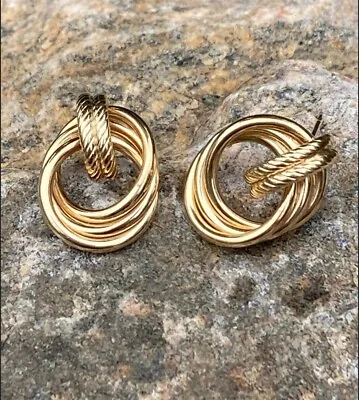Vintage 14K Gold Tube Stud Earrings Yellow Gold .67  By .49  3 Grams • $230