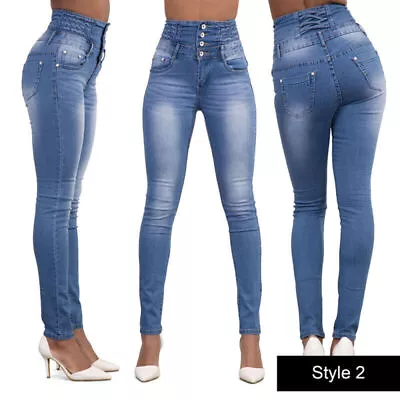 Womens Stretch Jeans Denim Jeggings High Waist Stretchy Skinny Slim Fit Pants UK • £18.79