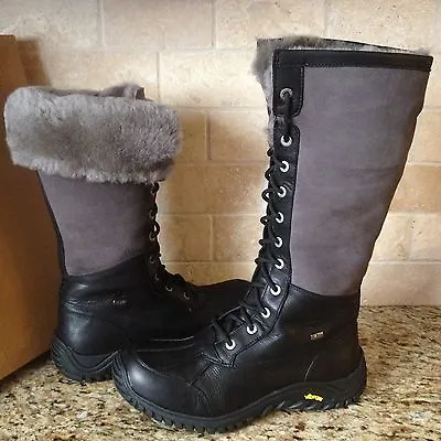 UGG Adirondack Tall Black Leather Waterproof EVent Snow Boots Size US 5.5 Women • $161.49