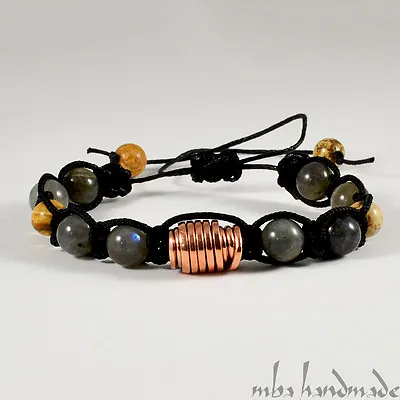 Men's Labradorite Authentic Gemstones Beaded Shamballa Bracelet Handmade Copper • $34