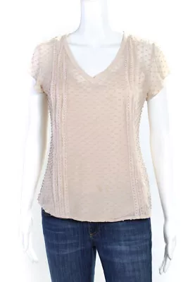 Beyond Vintage Womens Silk Polka Dot Print V Neck Tee Shirt Blouse Beige Size XS • $2.99