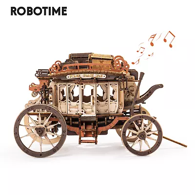 ROKR 3D Wooden Puzzle Stagecoach Music Box Mechanical Model Kits DIY Toy Gifts • $35.99