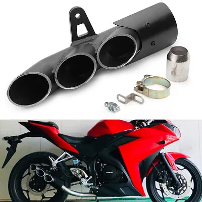 Three Outlet Universal Motorcycle Exhaust Mufflers Tail Pipe Tip Cover Parts • $82.80