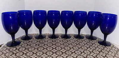 8 PC Set Vtg Pier 1 Iced Tea Cobalt Blue Water Wine Goblets Glasses 7  EUC • $70