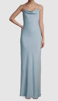 $265 Aidan Mattox Women's Blue Cowl Neck Crystal Strap Satin Gown Dress Size 12 • $85.98