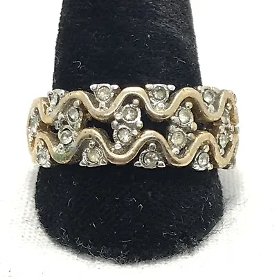 Vintage  18K HGE Signed Gold Plated  Cubic Zirconia Delicate Design Ring Sz 9.5 • £67.50
