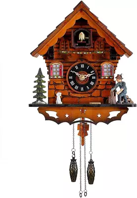 Cuckoo Clock Traditional Black Forest Clock Antique Wooden Pendulum Quartz • $117.28