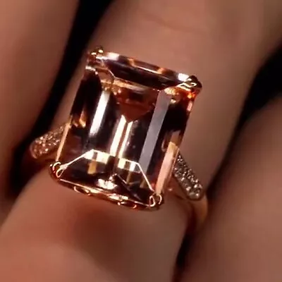 925 Sterling Sil;ver Emerald Cut Champagne Sapphire Gemstone Lab Created  Ring • $116.99