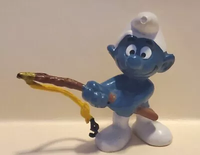 Schleich 1978 Peyo Fisherman Angler Smurf  Fishing Pole Vintage PVC Toy Figurine • $13.90