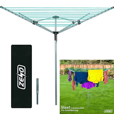 Rotary Airer 4 Arm 45m Outdoor Clothes Garden Washing Line Dryer Spike & Cover • £21.75