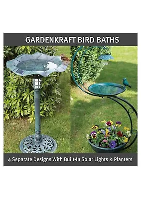£23.99 • Buy GardenKraft Bird Baths With Solar Lights & Planters / Weatherproof & Rustic Look