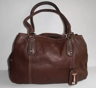 Vintage 1954 FOSSIL Brown Pebbled Leather Bag Satchel Shoulder Purse W/Key Charm • $38