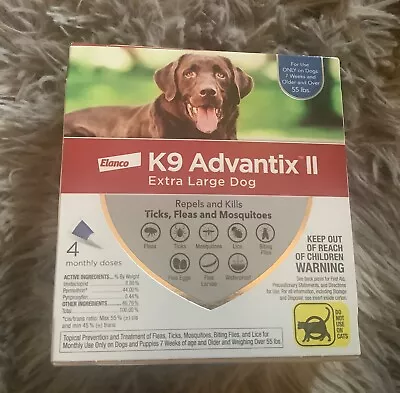 New K9 Advantix II Monthly Flea & Tick Prevention For XL Dogs 55 Lbs+ 4 Doses • $45