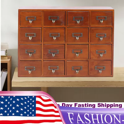 16 Drawers  Vintage Tabletop Library Card Catalog Cabinet Apothecary Storage Box • $63.65