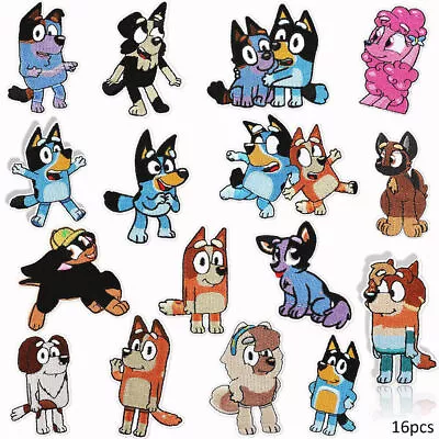 16Pcs Iron-on/Sew-on Blueys Embroidered Applique Repair Patches Decorative • $14.15