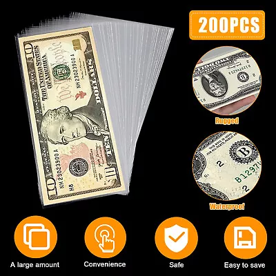 200Pcs Currency Sleeves Paper Money Bill Holder Banknote Storage Protector Case • $9.48