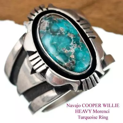 MENS Navajo Turquoise Ring Sterling Silver Morenci COOPER WILLIE 10 HEAVY • $475.15