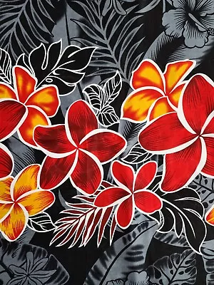 Black Hawaiian Floral Printed Soft Rayon Cotton Fabric Algadon 45” W Sold BTY • $4.25