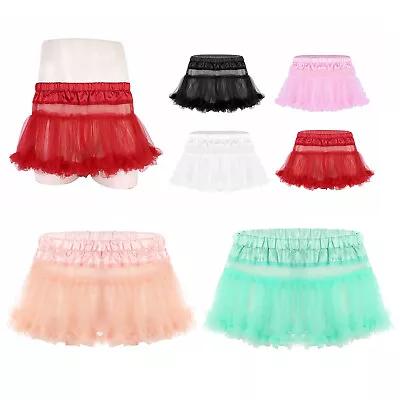 US Mens Satin Frilly Crossdressing Underwear Ruffled Tulle Layered Mini Skirts • $5.99