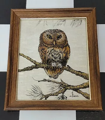Vintage MCM Reverse Painting Owl Framed 12x10 Wall Hanging Artist Signed • $30