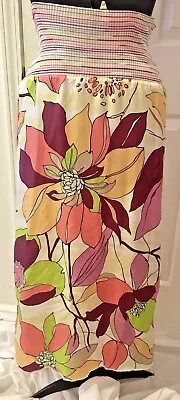 NWT MISSONI SPORT Italy White Floral Maxi Skirt Size 8 Pink Green Flowers Knit • $74.99