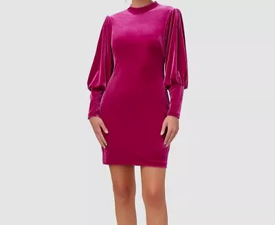 $195 Aidan Mattox Women's Pink Long-Sleeve Mock-Neck Velvet Sheath Dress Size 10 • $62.78