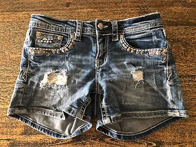 Grace In LA Blue Denim Sequinned Shorts Size 26 AU8 Western Cowgirl • $55