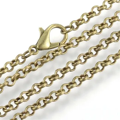 Antique Brass Bronze 30  75cm Long Round 3mm Rolo Link Chain Necklace • $7.95