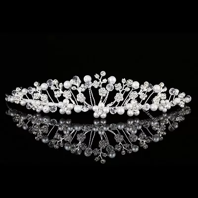 $18.99 • Buy Handmade Floral Bridal Headpiece Pearl Rhinestone Crystal Wedding Tiara V959