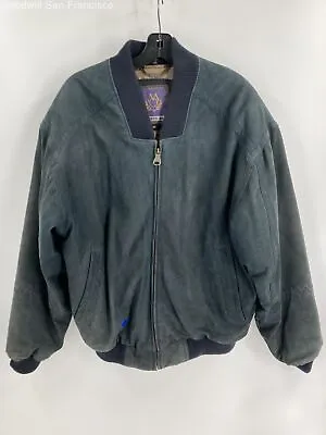 Members Only Mens Teal Leather Long Sleeve Pockets Full Zip Bomber Jacket 42 • $14.99