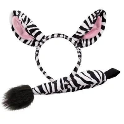 Zebra Set (Ears & Tail) Set Fancy Dress Costume Kids Adults Safari Park Animal • £4.99