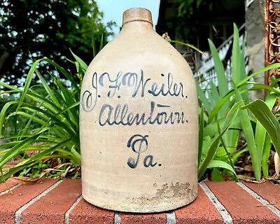 Antique Stoneware Jug J. F. Weiler Allentown Pa Script Fulper Pottery Primitive • $950