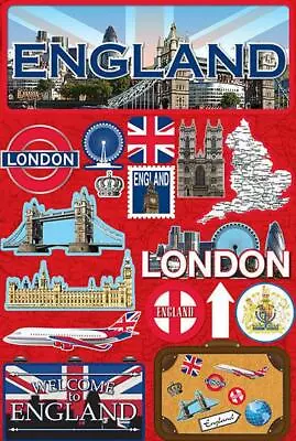 Stickers 3D England London Welcome Palace Crown Map Suitcase Plane Flag Wheel • $5.99