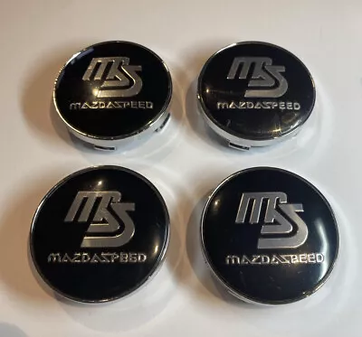 MAZDASPEED Black Wheel Center Caps Silver 60mm Emblem 4pc MX5 RX7 RX8 MAZDA Cap • $45