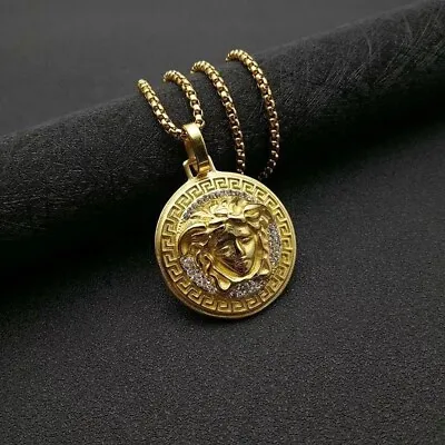 24k Gold Plated Pendant Steel Hip Hop  Medusa Pendant With 24 Inch Chain • $25