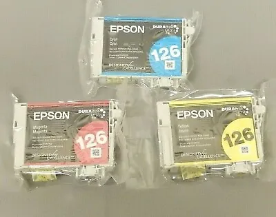 Epson 126 Cyan Magenta Yellow Ink Cartridge Genuine New Sealed Bag Lot Of 3 • $24.99